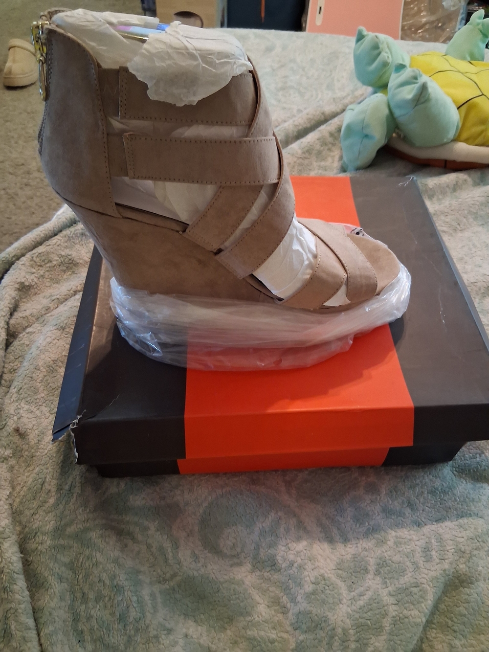 G by Guess Hepbern Tan Suede Strappy Wedge Sandals